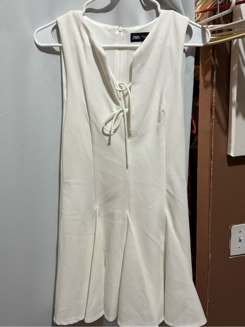 Zara Cream Sleeveless Tie-Front Mini Dress